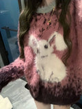 IFOMT Cute Little Rabbit O-neck Sweater for Women 2024 Fashion New Long Sleeve Tops  Y2k Grunge Loose Lazy Pullover Mujer