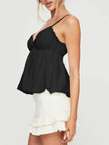 IFOMT Women Spaghetti Strap Lace Trim Ruffle Cami Vest Solid Color V Neck Sleeveless Shirts Tunic Crop Top Summer Casual Basic Tanks