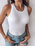 IFOMT Ribbed Tank Top Women 2024 Summer Workout Fitness Short Vest O Neck Solid Colors Knitted Slim Basic Top Sporty Bra Streetwear