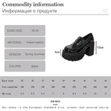 IFOMT  Chunky Platform Loafers Heel Patent Leather Slip On Casual Shoes Women Lady Office Shoes Japanese Lolita Black Heels