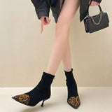 IFOMT Leopard Women Ankle Boots Fashion Pointed Toe Short Booties Designer Thin High Heels Stripper Shoes Botas Mujer