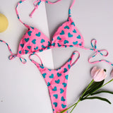 IFOMT QINJOYER Pink Swimwear Women Brazilian Bikini Cute Heart Print Swimsuit Sexy Thong Bikini Set 2023 Bathing Suit Women Beachwear