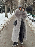 IFOMT Fashion Grey Laple Plush Faux Fur Long Coat Women Thick Warm Long Sleeve Cardigan Coat 2024 Winter New Lady High Street Overwear