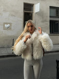 IFOMT Fluffy Solid Short Faux Fur Jacket Women Luxury Lapel Long Sleeve Cardigan Coat 2024 New Autumn Winter Warm Lady High Street Top