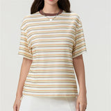 IFOMT Womens Tops Oversized Striped T-Shirts Short Sleeve Crew Neck Color Block Basic Shirt Summer Going Out Tops Tee