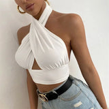 IFOMT y2k Halter Top Women Summer Clothes Solid Color Sleeveless Backless Vest T Shirt 2000s Aesthetic Clothing Streetwear