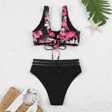 IFOMT Lace Up High Waist Bikini 2024 Woman Swimsuit Women Swimwear Bathing Suit Padded Push Up Floral Print Swimsuit Women Bikini Set