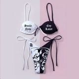 IFOMT Sexy Goth Bikini 2023 Women Letters Skull Print Swimsuit Split Bathing Suit High Waist Gothic Bikinis Sets Beach Outfits