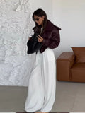 IFOMT Fashion Burgundy Pu Leather Lapel Jacket For Women Fashion With Pocket Loose Short Coats Autumn New High Street Female Outwear