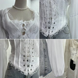 IFOMT Women Retro Lace Up Hollow Out Long Sleeve Top Sexy Slim Fitting Tie Waist Fishbone Shirt Y2K Palace Style Partyclub Streetwear