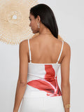 IFOMT Y2k Vintage Women's Summer Cami Tops Sleeveless Low Cut Flower Print Fitted Vest for Party