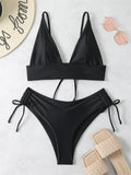 IFOMT Bikini Women Swimsuit 2024 New Solid Black High Waist Bikinis Set Lace Up Bathing Suit Swimwear Summer Brazilian Beach Two Piece