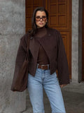 IFOMT Women Dark Red Round Neck Wool Blends Short Jacket Elegant Long Sleeve Buttons Cropped Coats Autumn Winter High Street Outwear