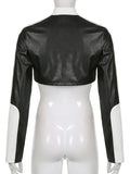 IFOMT PU Leather Jackets Coats Women 2022 Autumn Patchwork Long Sleeve High Street Cropped Jackets Casual Motorcycle Y2K Tops