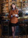 IFOMT Brown Side Single Breasted Blazer Jacket For Women Fashion Long Sleeves Lapel Coats 2024 Autumn New Lady Commute Outerwear