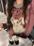 IFOMT Cute Little Rabbit O-neck Sweater for Women 2024 Fashion New Long Sleeve Tops  Y2k Grunge Loose Lazy Pullover Mujer