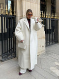 IFOMT Casual White Single-breasted Long Coats Women Loose Turn-down Collar Lantern Sleeve Overcoats Winter Elegant Lady Street Outwear