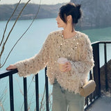 IFOMT Korean Chic Sequin Tassel Sweaters Mujer 2024 Autumn New O-neck Plush Knitted Pullover Y2k E-Girl Long Sleeve Tops Women