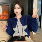 IFOMT 2024 Early Autumn New Star Hoodie Sweatshirts Sexy Crop Top All-match Coat Women Y2k Grunge Long Sleeve Loose Tops Mujer