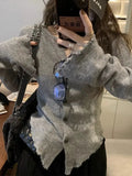 IFOMT Y2k Grey Vintage Women Kint Sweater Harajuku Long Sleeve Cardigan Irregular Korean Fashion Slim Autumn Jerseys Casual Tops