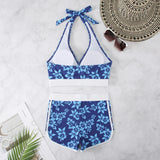 IFOMT Flower Print 2 Piece Swimsuit Women,sexy High Waist V-neck Tankini Bikini,2024 Suspender Halter Swimwear,summer Beach Vacation