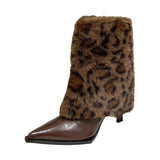 IFOMT Pointed Toe Women Modern Ankle Boots Fashion Leopard Print Short Booties Designer High Heels Stripper Shoes Botas Mujer