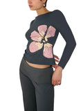 IFOMT Women Y2k Graphic Baby Tee Long Sleeve Printed Crop Top Teen Girls Slim Fit Aesthetic Flower Shirt Streetwear