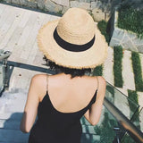 IFOMT Summer Anti-UV Raffia Straw Hat Female Wide Side Sun Protection Beach Fashion Sun Hats Seaside Casual Ladies Jazz Top Panama Hat