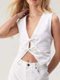 IFOMT Women Western-style Denim Vest Deep V Neck Tie Up Front Sleeveless y2k Jean Tank Top Low Cut Tight Fit Fashion Cropped Vest