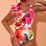 IFOMT 2024 New Flower Printed Ruffle One Piece Women Swimsuit Swimwear with Skirt Ruffle Bathing Suit Monokini Beach Wear Bodysuit