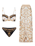 IFOMT Courtl Vintage Gold Print One-piece Bikini Swimwear Costume Sexy Fashion Slim Fit Swimsuit With Long Trousers Beach Holiday 2024