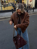 IFOMT Vintage Brown Lamb Wool Patchwork Suede Coats Women Fashion Long Sleeve Zipper Thicken Pockets Jackets 2024 New Lady Streetwear