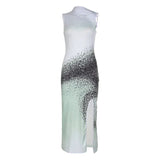 IFOMT Asymmetrical Side Split Tie Dye Long Dress