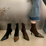 IFOMT Leopard Women Ankle Boots Fashion Pointed Toe Short Booties Designer Thin High Heels Stripper Shoes Botas Mujer
