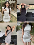 IFOMT Spring Outfit Korean style Dresses Women Solid Summer Slim Fashion Mini Popular Chic High Waist Ladies Temperament Elegant Half  Collar