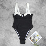 IFOMT Beach Style Black White One Piece Swimsuit Summer Sexy Backless Bikini Set 2024 New Solid Shoulder Strap Swimming Suit For Women