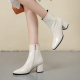 IFOMT  Autumn Women Fashion Square High Heels Zapatos De Mujer White Patent Leather Shoes Ankle Boots Black Woman Zipper