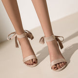 IFOMT  Ankle Straps High Heels Sandals Women Summer Pointed Toe Thick Heeled Sandals Woman Plus Size 43 Lace Up Black Party Shoes