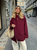 IFOMT Women's Burgundy Scarf Collar Short Woolen Coats Elegant Single Breasted With Pockets Jackets With New Female Street Outerwear