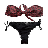 IFOMT Beach Bikini  Woman Sexy Front Lace Up Tie Strapless Leopard Swimsuit Female Push Up Ruffled Bow Bathing Suit Thong Swimwear