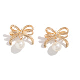 IFOMT Elegant Bow Bowknot Drop Earrings for Women Trend 2024 Imitation Pearl Piercing Hanging Earring Wed Jewelry Accessories