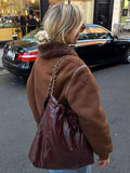 IFOMT Vintage Brown Lamb Wool Patchwork Suede Coats Women Fashion Long Sleeve Zipper Thicken Pockets Jackets 2024 New Lady Streetwear