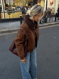 IFOMT Vintage Brown Lamb Wool Patchwork Suede Coats Women Fashion Long Sleeve Zipper Thicken Pockets Jackets 2024 New Lady Streetwear