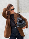 IFOMT Brown Lapel With Pocket Short Jacket Woman Casual Single Breasted Long Sleeve Cropped Coat 2024 Autumn Lady High Street Outwear