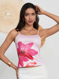 IFOMT Y2k Vintage Women's Summer Cami Tops Sleeveless Low Cut Flower Print Fitted Vest for Party