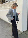 IFOMT Women Grey Long Sleeve Woolen Cardigan Jackets Autumn One Button Loose Short Coats 2024 New Female Commuting Street Outerwear