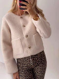 IFOMT 2024 Autumn Single Breasted Lamb Wool Jacket Women O-neck Pockets Buttons Slim Jacket Fashion Lady High Street Outwear