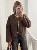 IFOMT 2024 Autumn Single Breasted Lamb Wool Jacket Women O-neck Pockets Buttons Slim Jacket Fashion Lady High Street Outwear