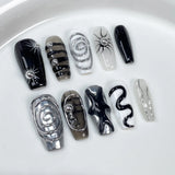 IFOMT 10pc Halloween Press on Nails Dark Sweet Cool False Nails with Cat Eye Metal Star Design Y2k Detachable Full Cover Fake Nail Tip