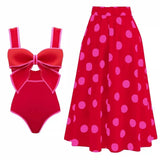 IFOMT One Piece Swimsuit with Maching Midi Skirt Skirt for Women 2024 New Swimwear Female Bow Tie Decor Monokini Beach Bathing Suit